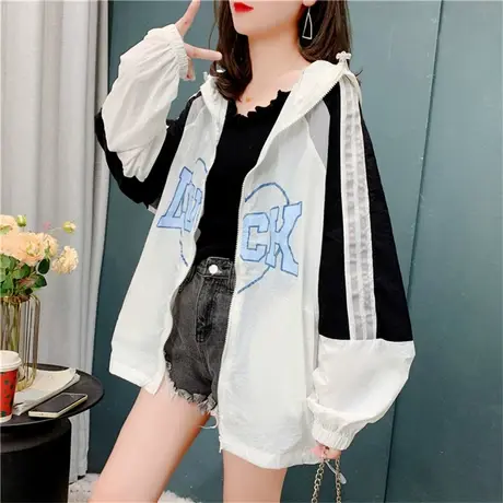 拼色防晒衣女夏季chic港味宽松外套2022年新款慵懒风休闲透气上衣商品大图