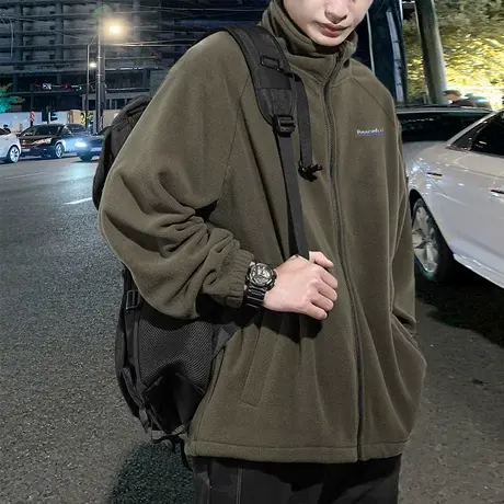 唐狮春秋冬季新款摇粒绒外套男拼接立领通勤男士夹克外套休闲保暖图片