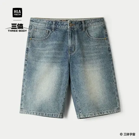 HLA/海澜之家三体联名宽松牛仔中裤25春夏新款刺绣五分短裤子男士商品大图