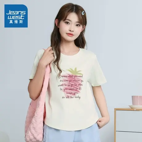 G8真维斯女款2025夏季新款甜美百搭时尚个性慵懒风女装短袖T恤商品大图
