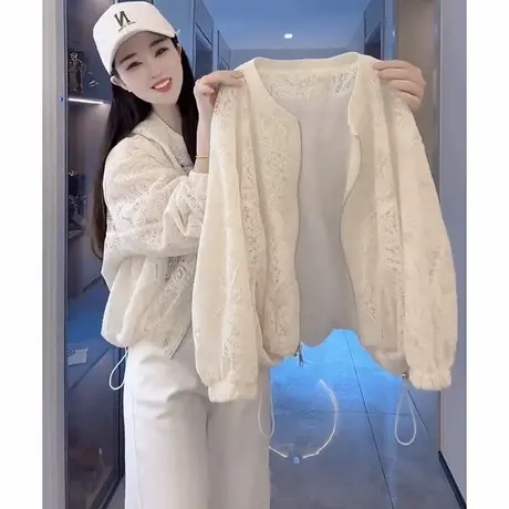 超火镂空蕾丝短款外套女薄款2025春季新款洋气减龄休闲长袖防晒衣图片