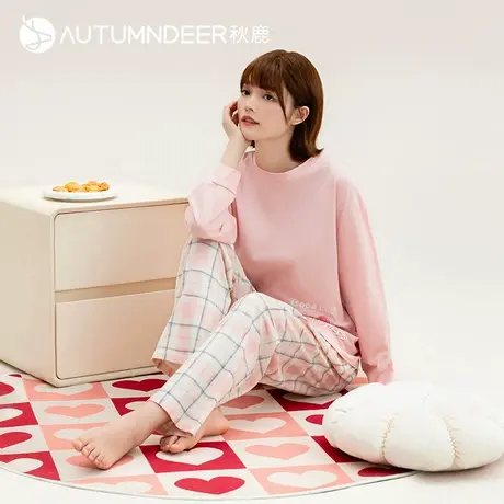 秋鹿【断码仅剩XXL】睡衣女小花格子裤可外穿家居服高级感套头商品大图