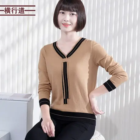 简约女装纯色长袖上衣女士V领羊毛针织衫2023冬装新款毛衣打底衫图片