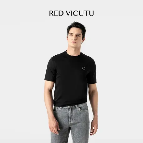 VICUTU/威可多男士短袖T恤时尚休闲黑色凉爽圆领半袖商品大图