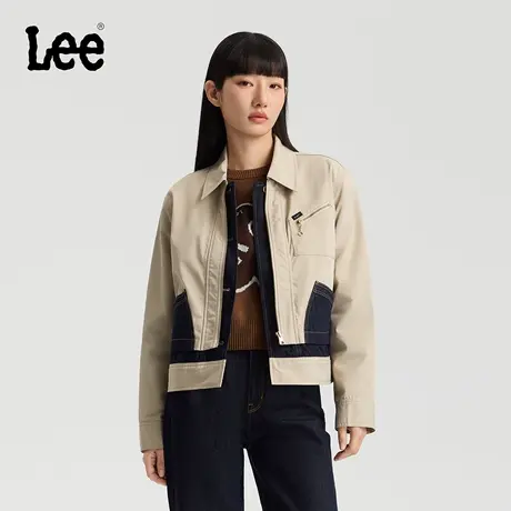 Lee商场同款25秋冬新品舒适版翻领拼接设计卡其色女夹克外套休闲商品大图