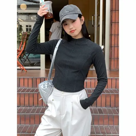 NOE真维斯半高领德绒打底衫女2025新款秋冬季爆款青少年长袖t恤商品大图