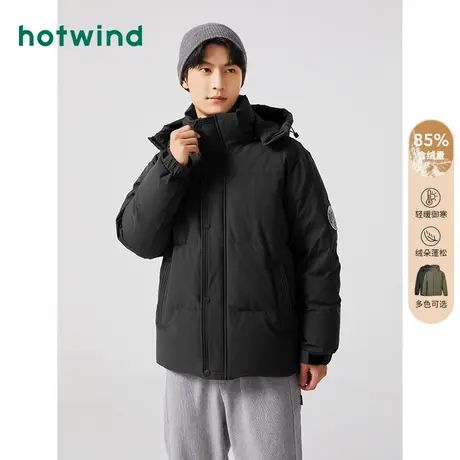 热风羽绒服男士冬季2023新款短款加厚保暖外套显瘦时尚连帽外套商品大图