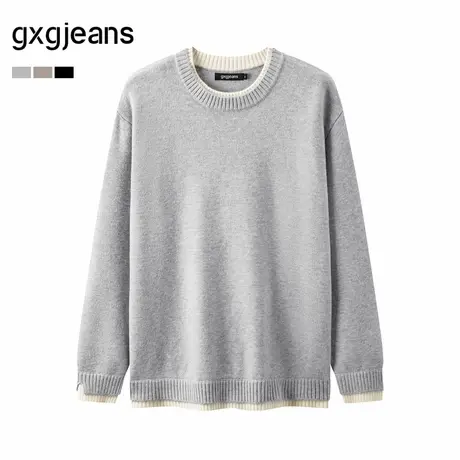 gxg.jeans男装 假两件休闲时尚打底圆领毛衣针织衫 25年冬新品图片