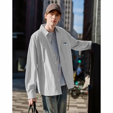 唐狮春秋季新款衬衫男款长袖日系宽松休闲条纹男衬衣外穿TMTA图片