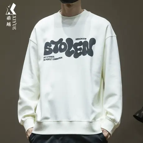 希越日系玉米格套头卫衣男小圆领350g重磅内搭打底衫秋冬宽松大码图片