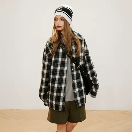 美式复古棉服女冬季夹棉格子衬衫秋冬2023年新款潮牌宽松棉衣外套商品大图