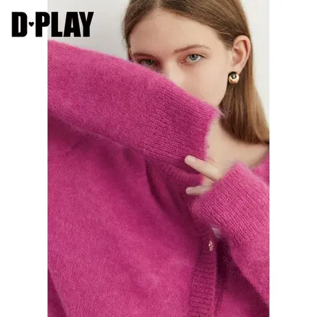 DPLAY2023冬新软糯羊毛马海毛异形纽扣圆领针织开衫宽松慵懒风商品大图