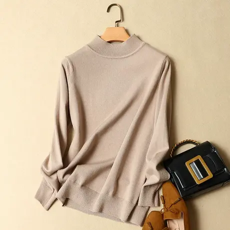 清仓！半高领毛衣女内搭秋冬新款女装套头宽松针织打底衫女长袖商品大图