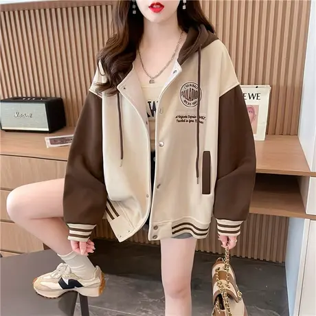 棒球服外套女2023新款秋冬季韩版宽松加绒加厚小个子初冬夹克开衫商品大图