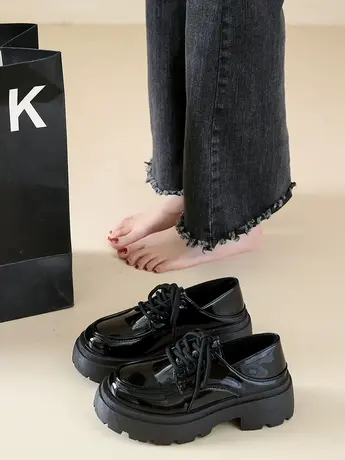 英伦风厚底小皮鞋女2023新款秋冬百搭黑色jk单鞋松糕乐福鞋ins潮商品大图