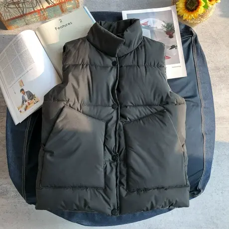 羽绒棉马甲男士服外套秋冬纯色坎肩保暖青年韩版潮流外穿立领马夹商品大图