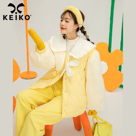 韩系温柔风拼色棉衣棉服女2022冬季新款设计感菱格绗缝外套厚棉袄商品大图