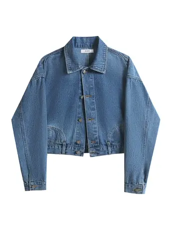 秋装短款牛仔外套女宽松美式复古辣妹风夹克设计感小个子撞色上衣图片