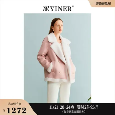 YINER音儿专选女装秋季毛绒收袖绵羊毛毛呢休闲外套商品大图