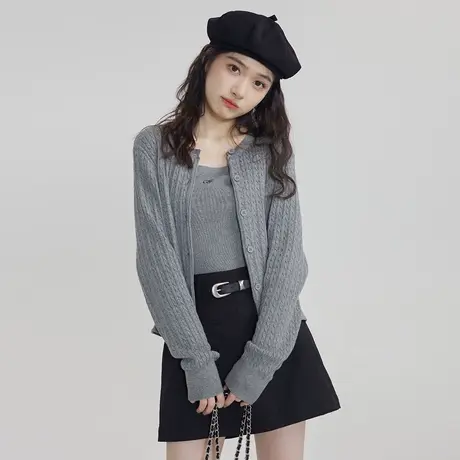 尔给秋季外搭短款针织衫开衫薄款外套女2023新款设计感吊带上衣商品大图