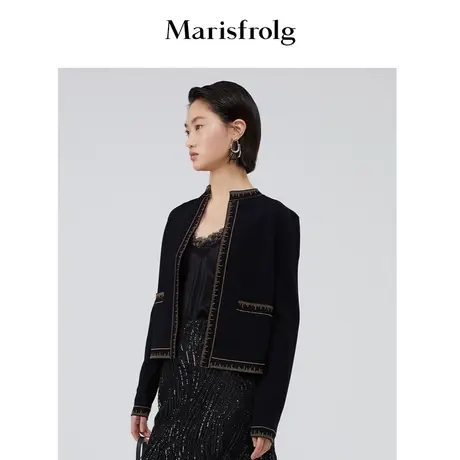 【商场同款】玛丝菲尔22年春季新款小香风黑色短外套设计感小众女商品大图