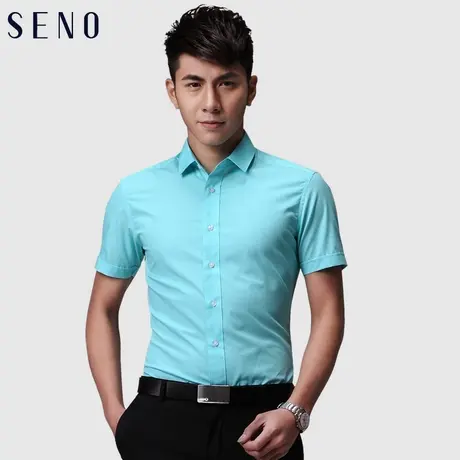 Seno男士短袖衬衫夏季修身商务休闲男短袖青年衬衣商品大图