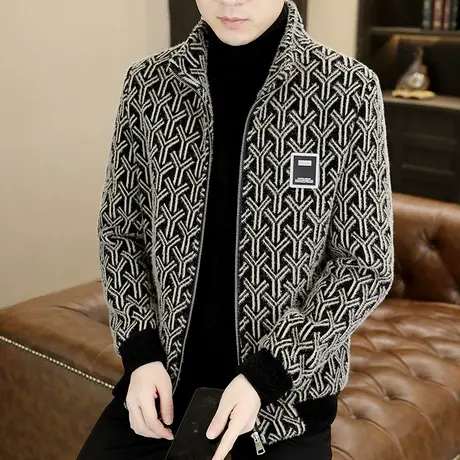 金貂绒高端毛呢大衣男士秋冬季加厚夹克潮流立领青年呢子冬装外套商品大图