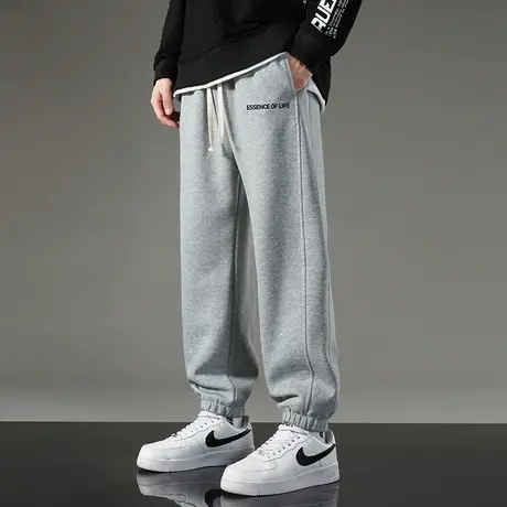 休闲长裤子男秋冬款加绒运动裤九分抽绳小脚束脚加绒卫裤宽松百搭商品大图