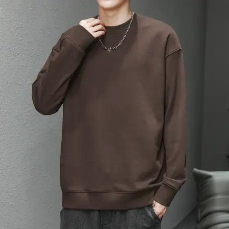 350g重磅摇粒绒卫衣男潮流百搭秋冬加绒加厚纯色圆领无帽长袖t恤商品大图