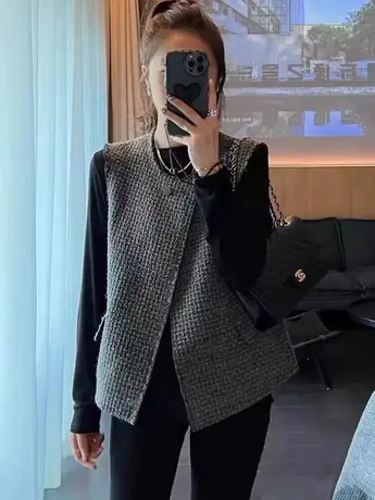 小香风高级感无袖马甲外套女春秋新款网红炸街外搭背心坎肩马夹潮商品大图