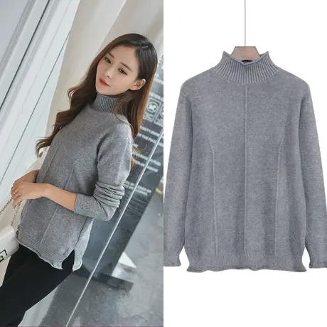 清仓！新款短款半高领毛衣打底衫女长袖套头厚修身显瘦针织衫秋冬商品大图