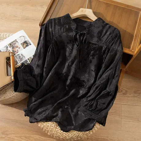 享永子暗纹衬衫中国风文艺复古天丝上衣宽松显瘦百搭2024春夏新款商品大图