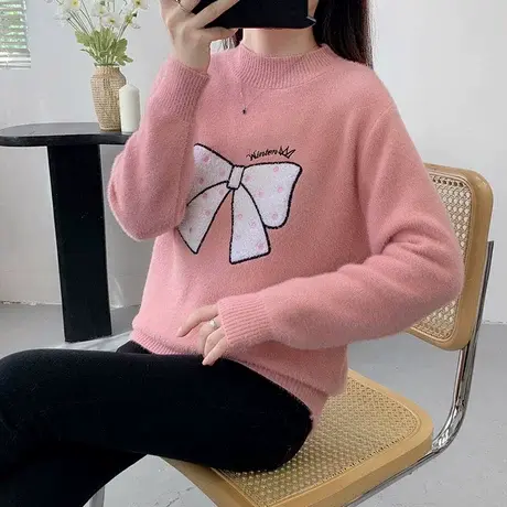 水貂绒毛衣女半高领加厚打底衫2023年新款爆款宽松时尚洋气秋冬装图片