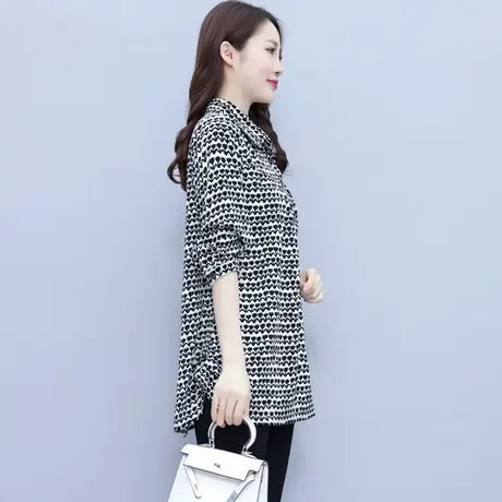 早秋季上衣女装2023新款中长款雪纺衫长袖宽松大码胖mm遮肚子打底商品大图