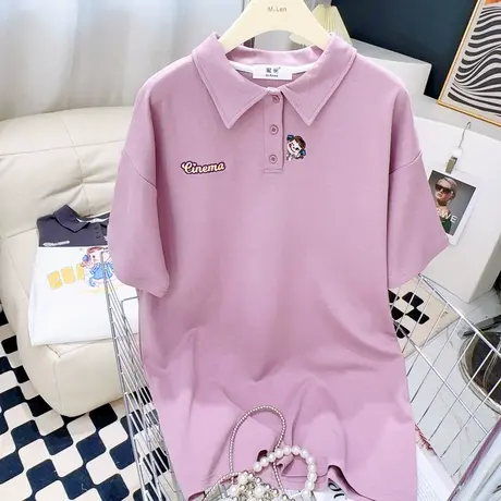 韩国东大门Polo领短袖连衣裙夏季学院风甜美可爱宽松T恤裙子减龄图片