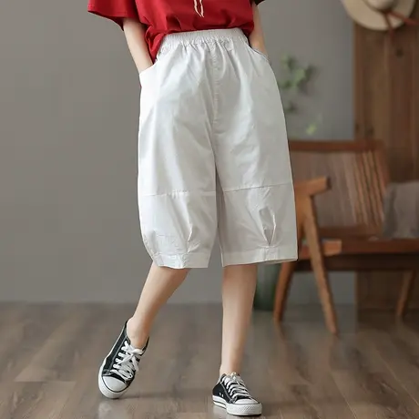 dza 高腰显瘦工装白色七分裤子女夏季薄款宽松阔腿裤直筒休闲中裤图片