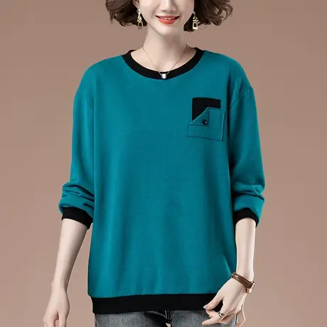 长袖t恤女春秋加肥加大码女装宽松中年妈妈遮肚子显瘦外穿打底衫商品大图