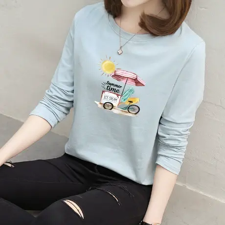 2件】长袖T恤女春装女士上衣2023年新款内搭基础款春秋纯棉打底衫图片