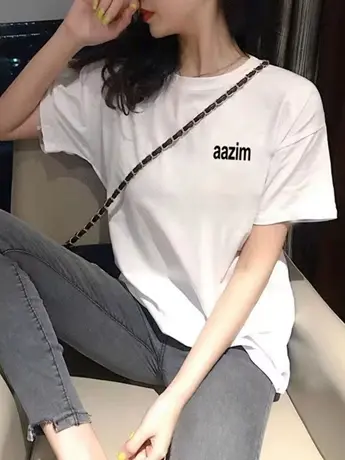 2023夏季新款创意印花宽松中长款圆领上衣百搭显瘦短袖t恤女ins潮商品大图