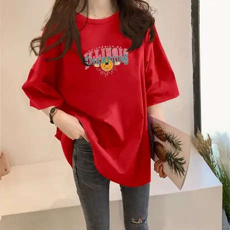 2023夏季新款新年虎年本命年红色圆领国潮团建团体服情侣装工作服图片