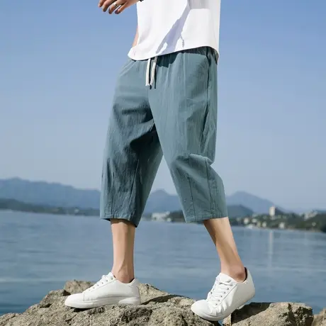 亚麻短裤男夏季运动休闲大裤衩外穿薄款棉麻宽松大码男士五分裤子商品大图