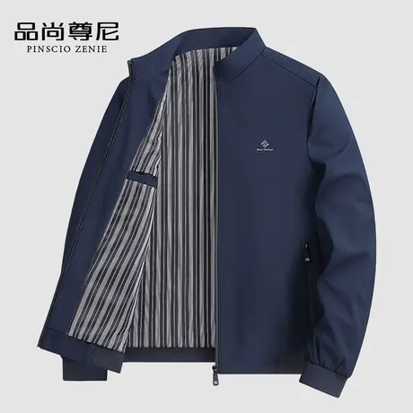 【顺滑牛奶丝】复古格纹休闲立领夹克胸口小标中老年爸爸外套春秋商品大图