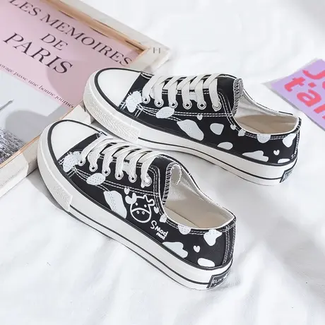 奶牛帆布鞋女2021春季新款韩版ulzzang百搭学生休闲复古平底布鞋商品大图
