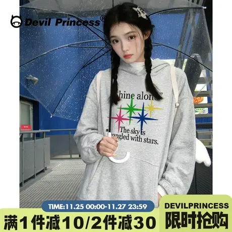 chic小个子韩系学院风通勤灰色连帽卫衣女宽松百搭超好看加绒上衣商品大图