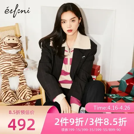 伊芙丽西装女春秋新款长袖复古时尚格纹休闲女士外套1D1910601⏪图片