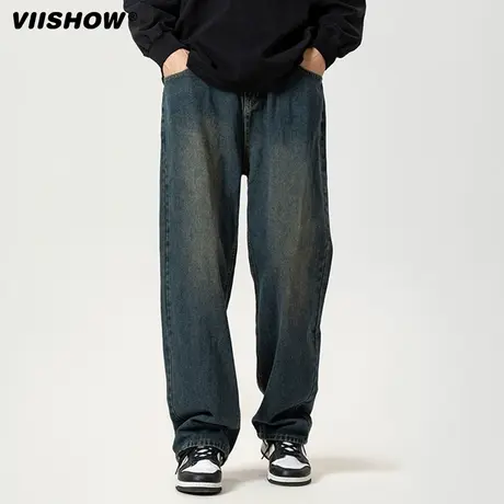 VIISHOW宽松直筒牛仔裤男秋冬季cleanfit美式复古休闲阔腿裤潮流图片