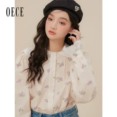 Oece设计感小衬衫春装女2023年新款法式碎花上衣初春小衫商品大图