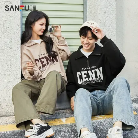 直播秒杀三福卫衣女2023秋季新款宽松慵懒灰色美式复古长袖外套男图片