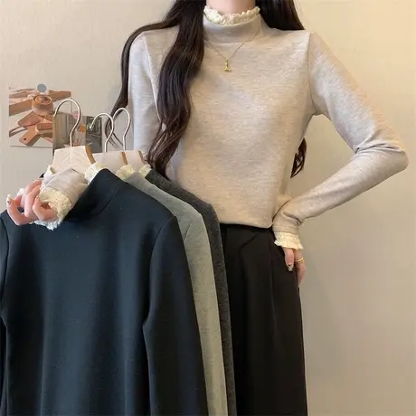 加厚德绒半高领打底衫女秋冬内搭修身长袖T恤韩版洋气减龄上衣服商品大图