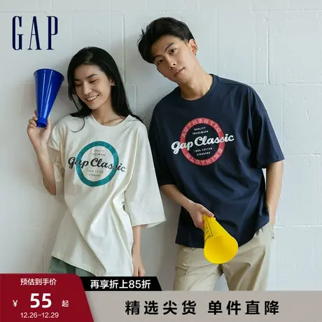 Gap男女装夏季LOGO纯棉落肩短袖廓形亲肤T恤858370时尚情侣装上衣商品大图